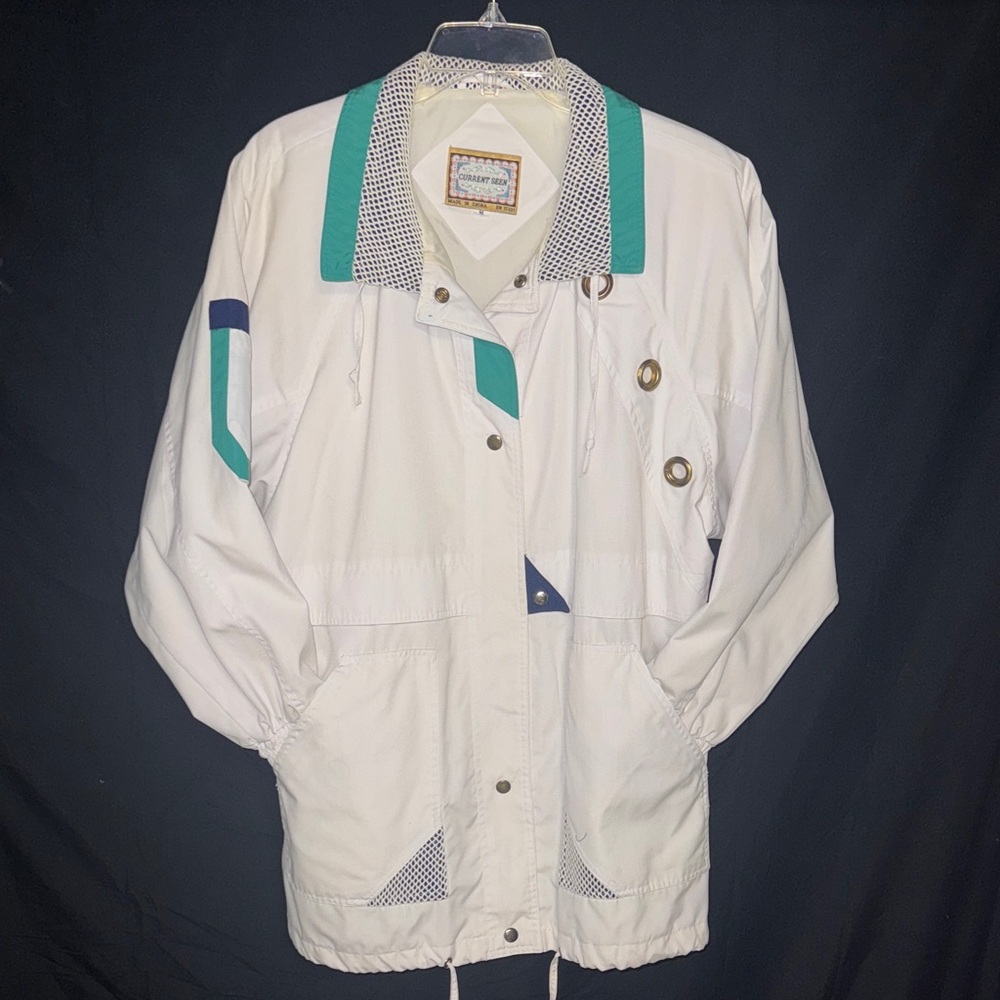 Vintage 80s/90s Windbreaker Jacket – White Teal Navy